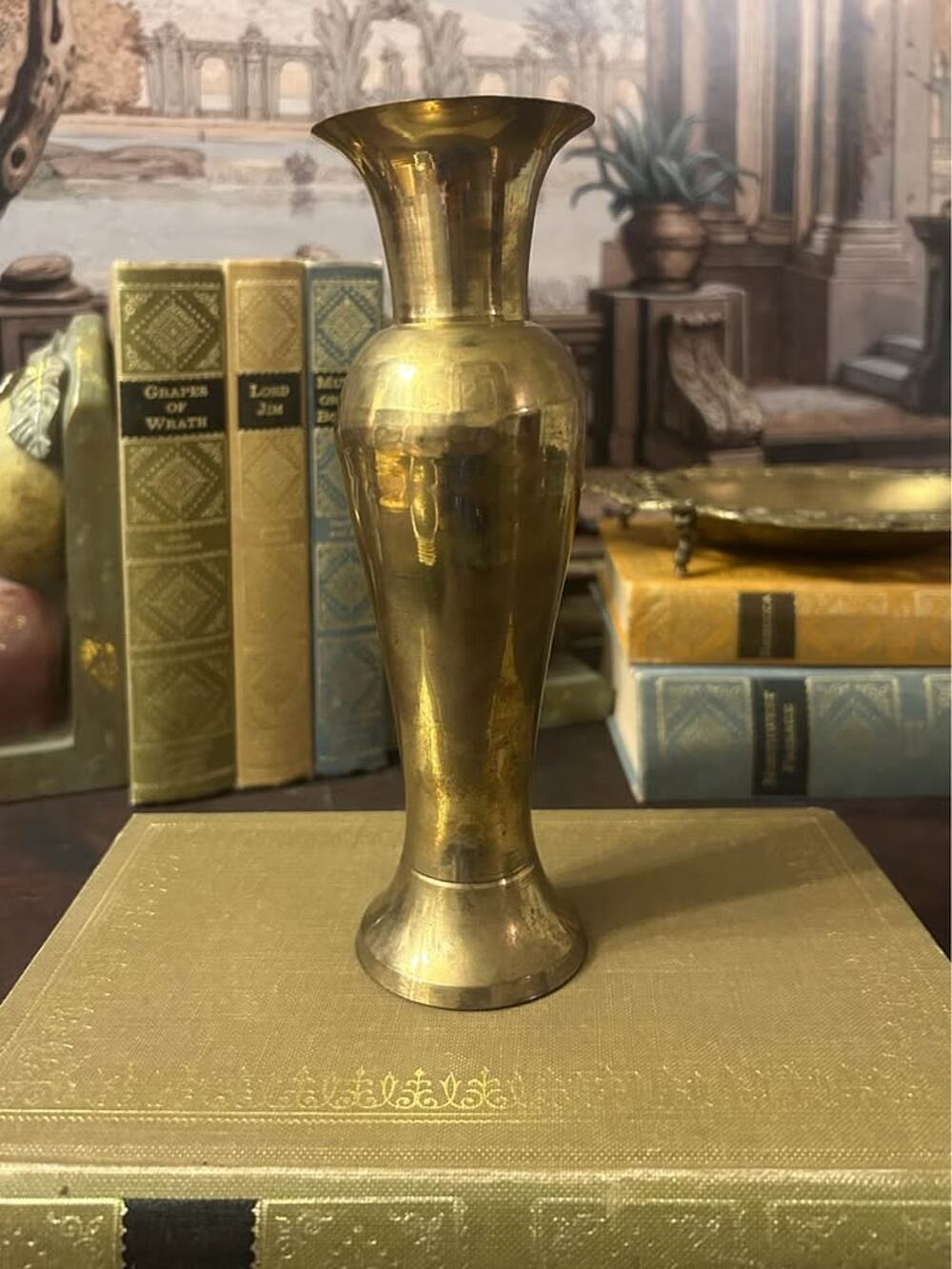 Vintage Hammered Brass Vase 8”